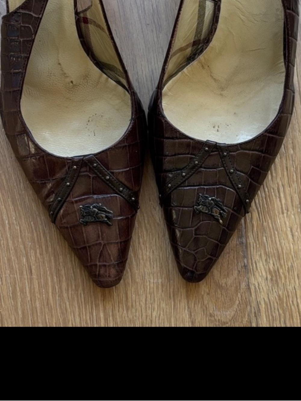 Vintage Burberry slingback croc leather kitten heels 36.5/ 6-6.5 - Picture 8 of 8